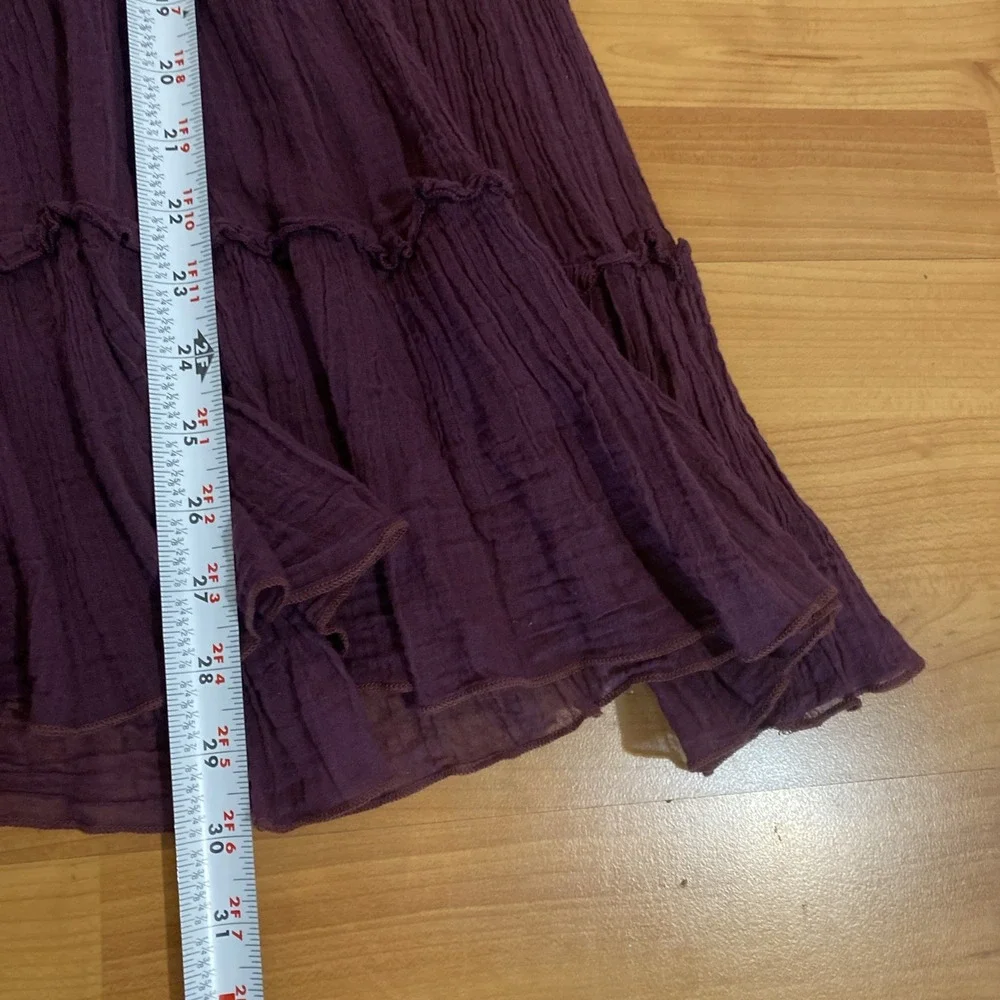 FREE PEOPLE Purple Guaze Tiered Long Sleeve Mini Dress Button Size Small‎
